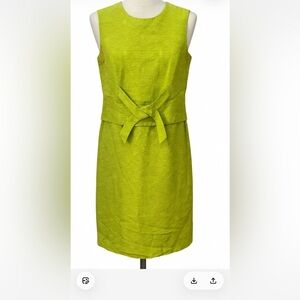 Vintage Silk Shomi Vibrant Lime Green Sleeveless Dress with Bow Size 10